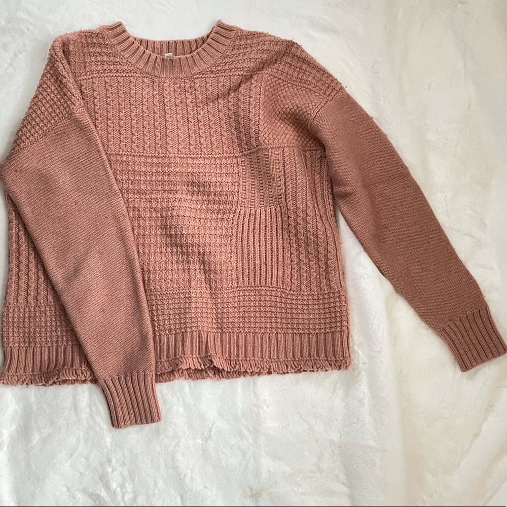 Madewell Merino Wool Blend Stitchmix Pullover Sweater Size S Patchwork Cableknit - Picture 4 of 5